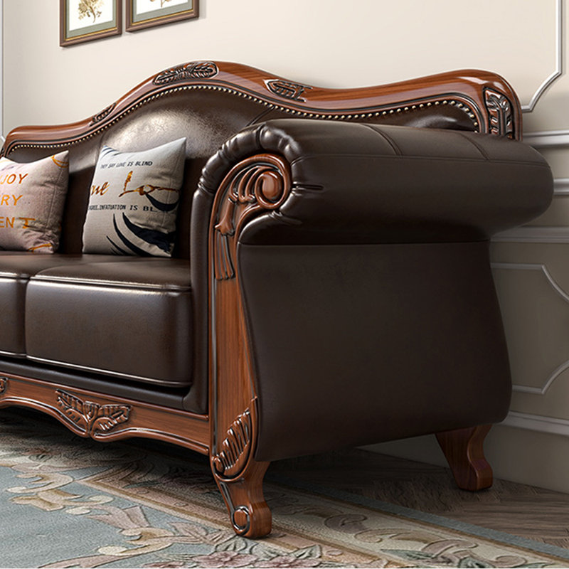 Romero Europeanstyle Living Room Carved Sofa. 80.3'' Genuine Leather